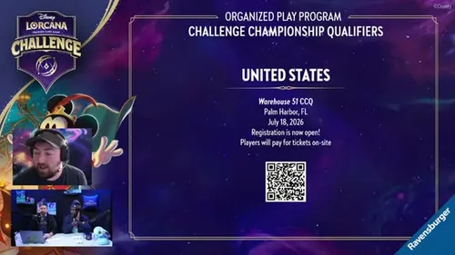 Slide du programme de jeu organisé Disney Lorcana Challenge, CCQ United States, Warehouse 51, Palm Harbor FL, 18 juillet 2026