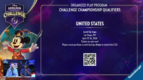 Slide officielle du Disney Lorcana Challenge Championship Qualifier aux États-Unis - Las Vegas Level Up Expo, 25-26 avril 2026