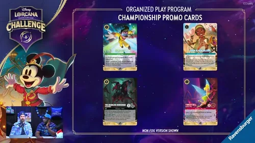 Slide des Championship Promo Cards Disney Lorcana 2026 - Headless Horseman, Down in New Orleans (Tiana), Tinkerbell et une quatrième carte exclusive