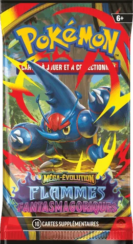 Booster Flammes Fantasmagoriques avec Méga-Scarhino en couverture, set ME02 JCC Pokémon