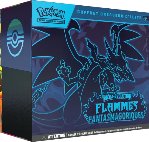 Elite Trainer Box du set Flammes Fantasmagoriques ME02 du JCC Pokémon, contenu et accessoires inclus