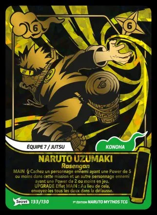 Carte Secrete Gold Naruto Rasengan - exemple de rarete Secrete Naruto Mythos TCG